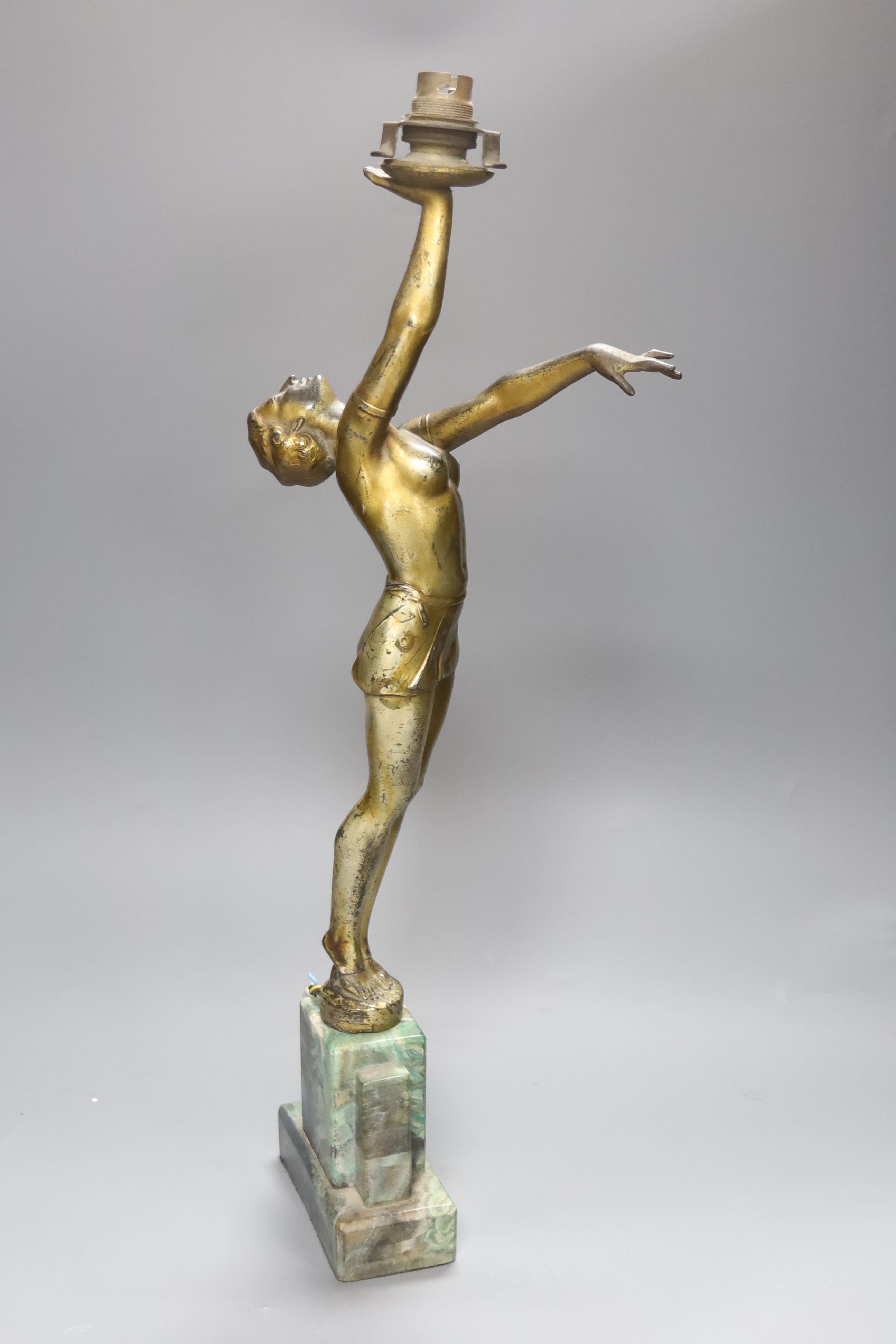 An Art Deco spelter figural table lamp, overall height 56cm